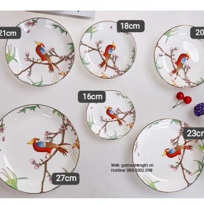 ĐĨA SỨ XƯƠNG CAO CẤP HỌA TIẾT CHIM HOA